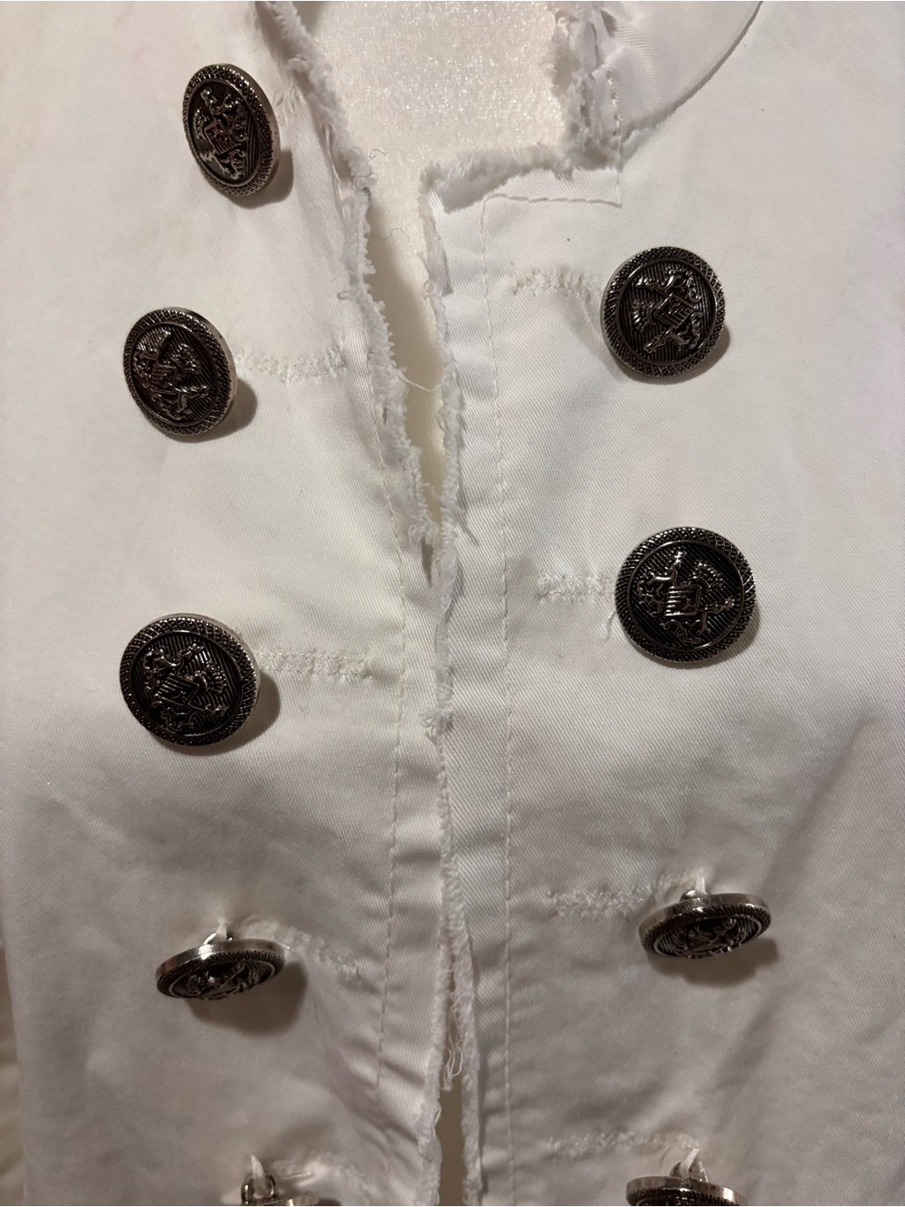 White Military-Style Utility Jacket with Double Row Buttons - Picture 2 of 9